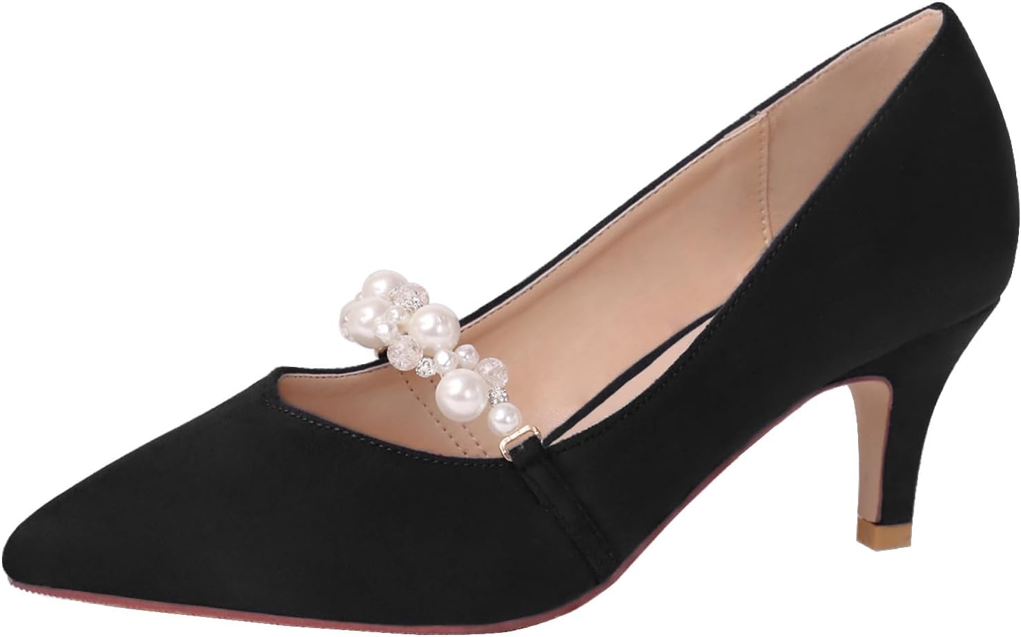 ERIJUNOR E3122 Women Faux Suede Pearl Pumps Comfortable Kitten Heel Evening Prom Wedding Shoes