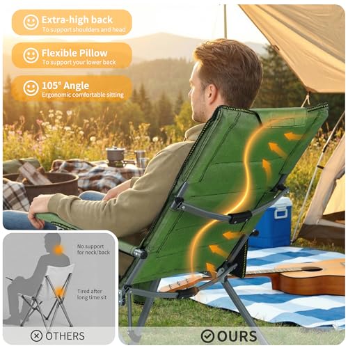 Image of Heavy Duty Folding Camping Chair Supports 400 LBS, Hard Arm Portable Outdoor Chair with Cup Holder & Storage Bag, Foldable Collapsible for Camp, Picnic, Lawn, Fishing
