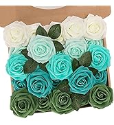 N&T NIETING Roses Fleurs Artificielles, 25 Pièces Faux Rouges Rose Avec