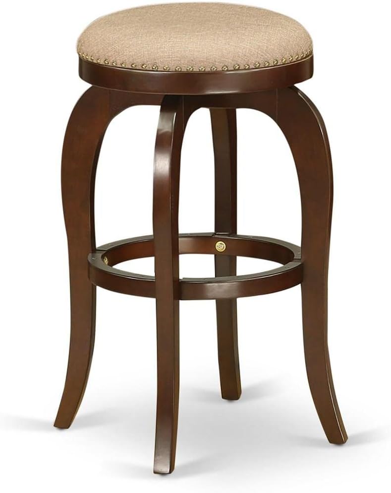 East West Furniture BFS030-303 Bedford Counter Height Stool - Round Shape Mocha PU Leather Upholstered Pub Height Backless Chairs, 30 Inch Height, Mahogany