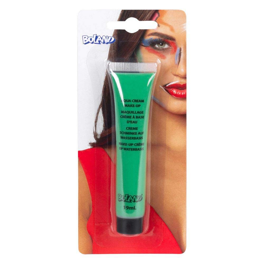 Boland cream make-up green19ml(45005) 44990 Aqua Crème verde, 19 ml, en tubo, maquillaje a base de agua, fiesta temática, carnaval, Halloween, color