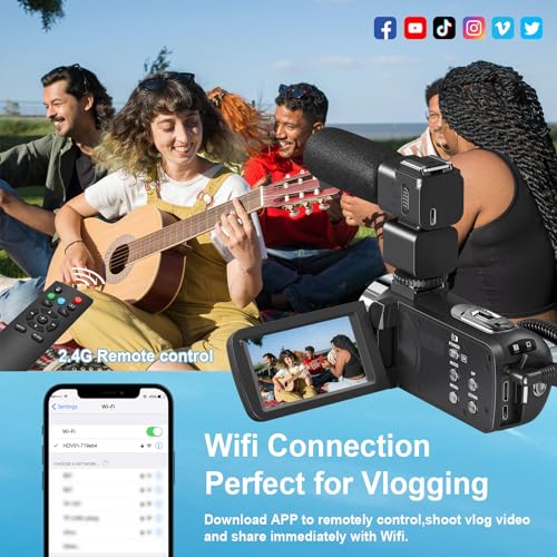 Delmodes Videokamera 8K Camcorder 64MP 18X Digital Zoom Vlogging-Kamera für YouTube 3,0 Zoll Touchscreen WiFi IR-Nachtsicht Videokamera mit 2,4 G-Fernbedienung, SD-Karte und 2 Batterien
