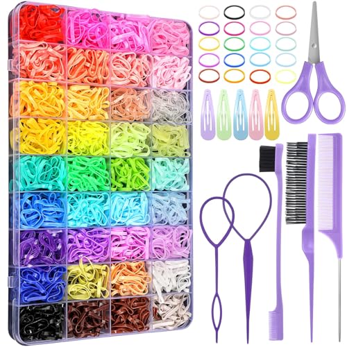 36 Colors Hair Rubber Bands for Hair, 2500 Pcs Elastic Hair Bands with...