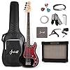 Fojill Full Size 4 Four String Electric Bass Guitar 10W Battery Power Bluetooth Amplifier Amp Beginner Starter Kit Set Combo Bundle Package Accessory Bag,Strap,Picks,Capo,Cable,Strings(Black)