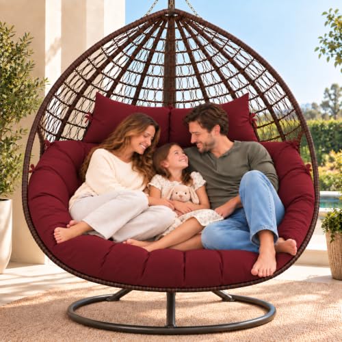 lihtsofty Double Egg Chair Cushion Replacement 55x35in Thickened Double Egg Swing Chair Cushions Removable Swing Chair Cushion for Indoor/Outdoor Patio Hanging Basket Chair,Red