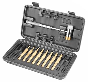 Wheeler Hammer and Punch Set with Punches, Brass/Polymer Hammer, Storage Case for Gunsmithing, Firearm Maintenance, Black