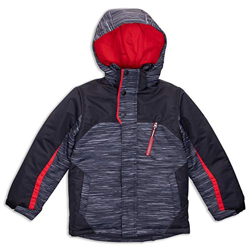 Arctic Quest Boys Spacedye Windproof Water Resistant Insulated Hooded Winter Snow And Ski Jacket, Black & Red, 7/8- #TOP1