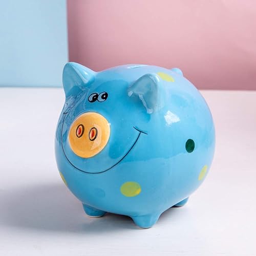 Miniatura 2 de Somotersea Alcancía de cerámica para niños y niñas, regalo único de cumpleaños, decoración de guardería, alcancía, color azul (5 x 5 x 4 pulgadas)