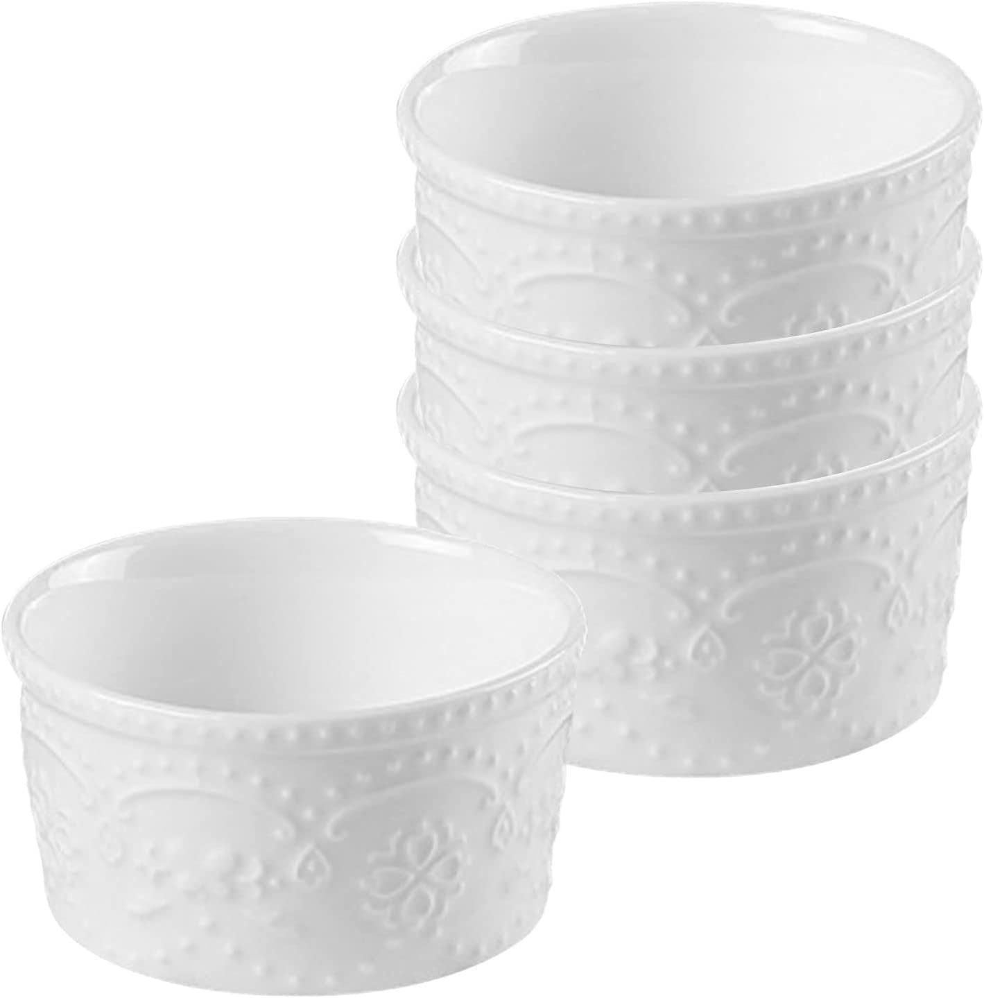 Bol à soupe, bol à riz, bol à déjeuner, ensemble de ramequins blancs, 120 ml, ramequins à crème brûlée, plats à soufflé allant au four, ramequins à soufflé, ramequins for friteuse à air-blanc-lot de 6