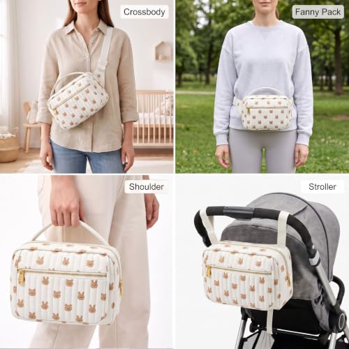 Image of printe Small Diaper Bag 10 inchx7.5 inchx3.5 inch for Travel, Crossbody Fanny Pack with Wipes Pocket & Portable Changing Pad, Stroller Waist Bag, Lightweight Tote for Day Trips (White Print, Large)