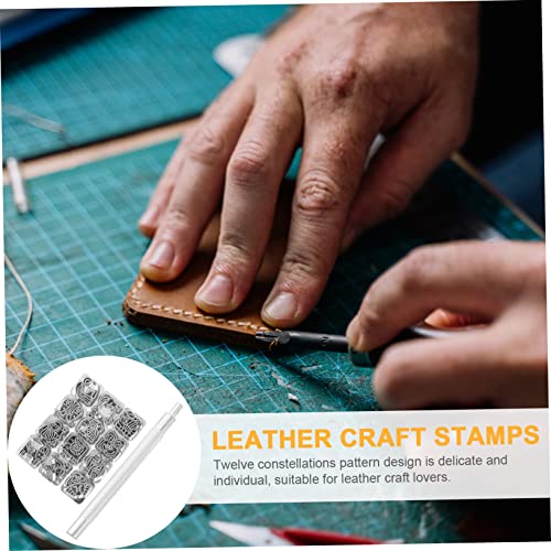 NUOBESTY 1 Conjunto 12 Constelações Estampadas Selos De Carta Carimbo Selos De Couro Ferramentas De