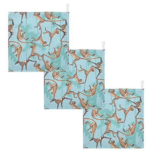 Image of vvfelixl Cotton Monkeys Jungle Baby Muslin Washcloths Soft Face Towel for Newborns, 11.8 X 11.8 Inch, 5 Pack Blue