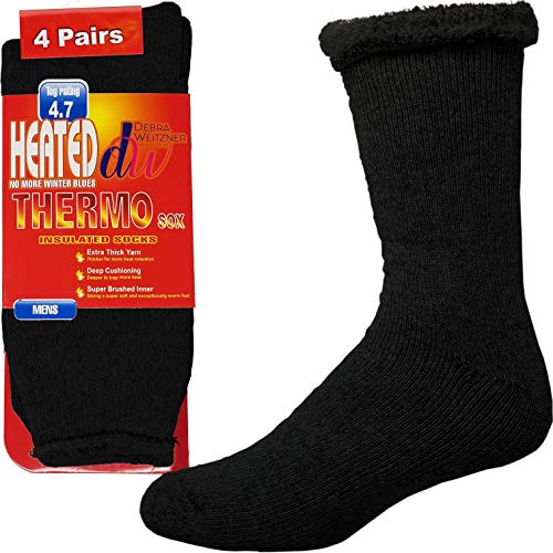 4 Pack Thermal Socks For Men and Women Insulated Winter Socks for Extreme Cold Weathers Debra Weitzner Black Size 10-13