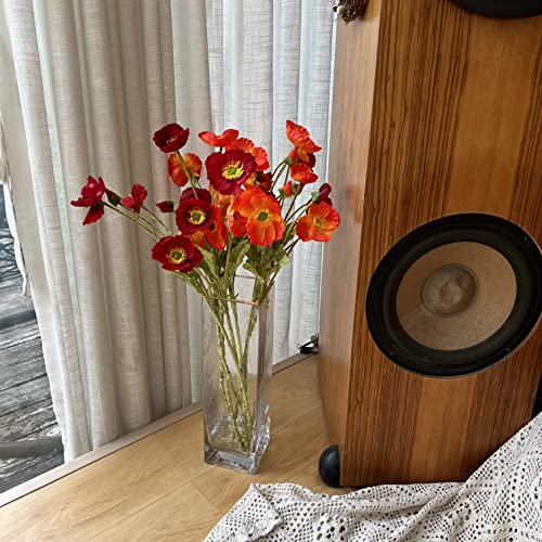 5 Pcs Artificial Poppy Flowers Silk Poppies Flowers With Stems Artificial Faux Flowers For Home Decor Vase Bouquet Table Centerpiece, Silk Floral Arrangement For Wedding Party Decorations (Red Orange) #TOP4