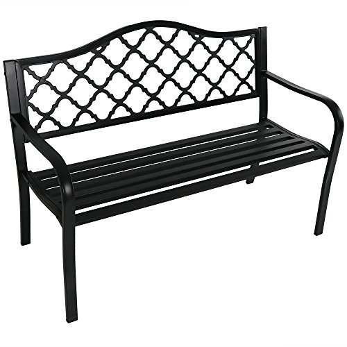 Sunnydaze Decor Outdoor Bench, Garden or Patio, Cast Iron Metal Lattice, Black