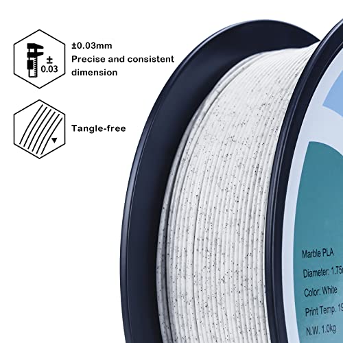 Image of ZIRO PLA Marble Filament 1.75mm, Nature Rock-Like 3D Printing Material, Fit for Most FDM 3D Printers, 2.2lbs Spool, Marble