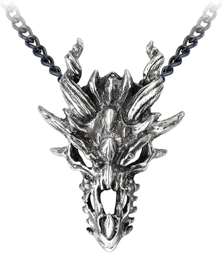 Alchemy Gothic Colgante de calavera de dragón (Metal-Wear), Peltre