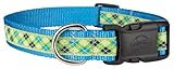 Country Brook Design - Deluxe Lime Green and Blue Argyle Ribbon Dog Collar Limited Edition