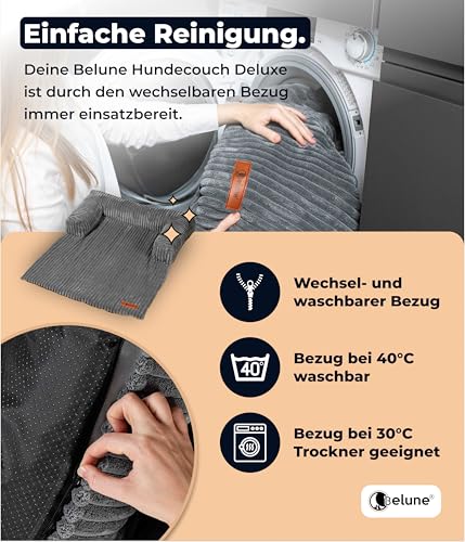 Belune Hundecouch Deluxe - waschbar [Dunkelgrau, S - 80cm x 75cm] Hundebett Plüsch, Hundecouch, Sofaschutz kleine & Mittelgroße Hunde