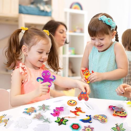 H&W 20 PCS 5mm Fuse Beads Boards, Clear Animal Shape Template Plastic Pegboards with 20 Colorful Cards, 2 Tweezers, 8 Bases, 2 Tweezers, 20 Bead Chains for Kids DIY Craft Beads (WA3-Z17) - Thumbnail 6