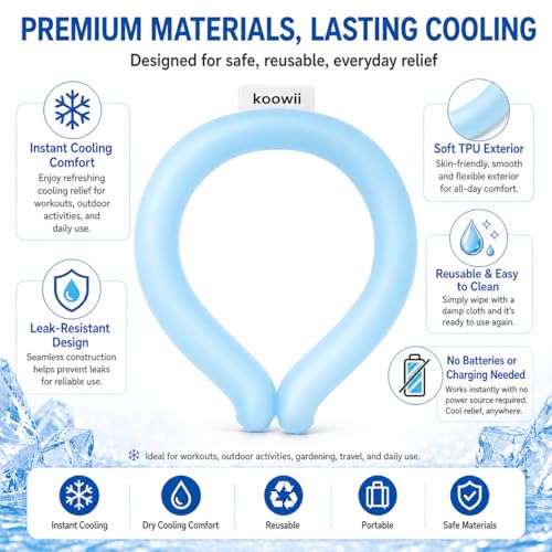 Image of 2-Pack Neck Cooling Tubes with Insulated Carry Bag | Reusable PCM Neck Cooling Rings, Hands-Free Wearable Neck Cooler for Summer Travel, Outdoor Work, Walks, and Sports