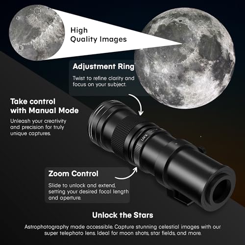 Image of Commander Optics 420-800mm f /8.3 Manual Telephoto Zoom Lens for Canon EOS 80D, 90D, Rebel T3, T3i, T4i, T5, T5i, T6, T6i, T6s, T7, T7I, SL1, SL2, 70D, 77D, 5D, II /III /IV, 6D | Camera Lens