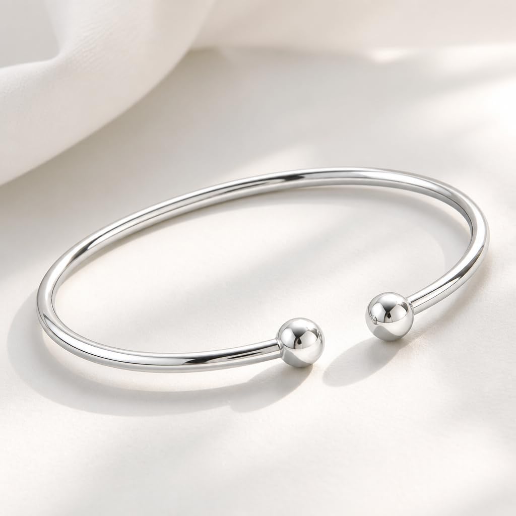 Silver Double Ball Open Cuff Bangle Anklets for Women