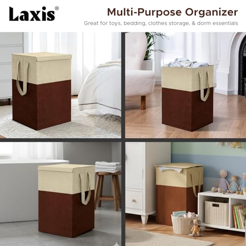 Image of LAXIS 75L Laundry Bag for Clothes with Lid, Large Dirty Clothes Laundry Basket & Cloth Storage Bin, Used Clothes Organizer, Multipurpose Laundry Basket for Bedroom & Bathroom - Brown