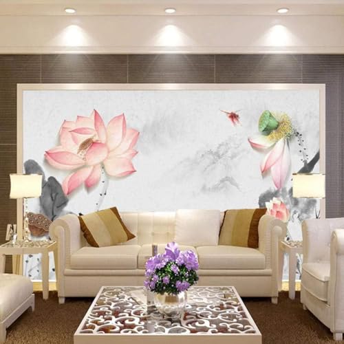 Tzxztt Simple Ink Pink Lotus Art Moderno Papel Pintado 3D Seda Texturizada Primera Calidad Neutros Material Ideal Para SalóN Dormitorio-300cm×210cm