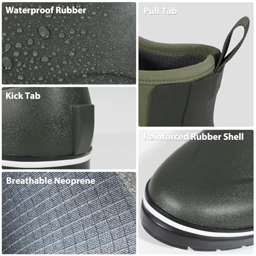 Image of Men's Deck Boots Waterproof High-Traction Rubber Fishing Rain Boots | Lightweight Pull-On Comfort for Wet Days, for Sport Fishing and Boating, Sizes 7-14
