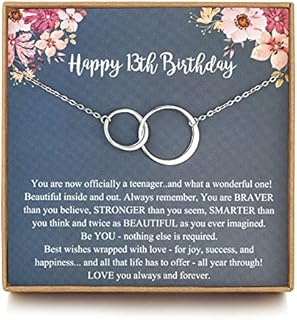 LOVEMY Sweet 13th Birthday Gifts for Girls, Birthday Gifts for her, Presents for 13 Year Old Girls, Sterling Silver 2 Ring Birthday Necklace, Friendship Gifts Birthday Jewelry