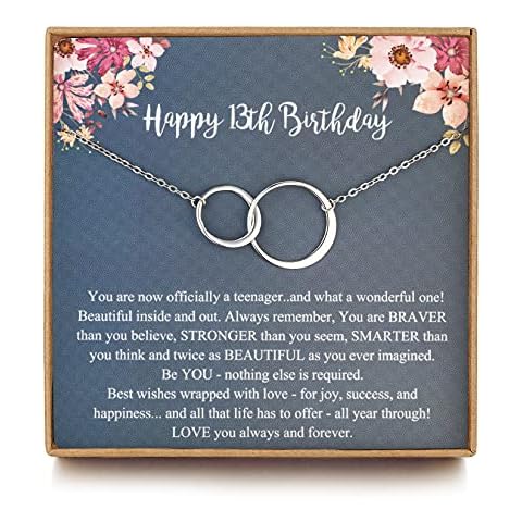 LOVEMY Sweet 13th Birthday Gifts for Girls, Birthday Gifts for her, Presents for 13 Year Old Girls, Sterling Silver 2 Ring Birthday Necklace, Friendship Gifts Birthday Jewelry Cover