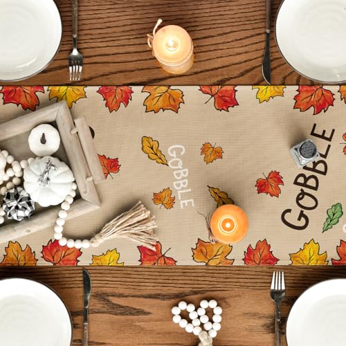 Artoid Mode Turkey Give Thanks Thanksgiving Table Runner, Seasonal Fall Autumn Kitchen Dining Table Decoration for Home Party Decor 13x120 Inch by Artoid Mode - Used condition - Image 7
