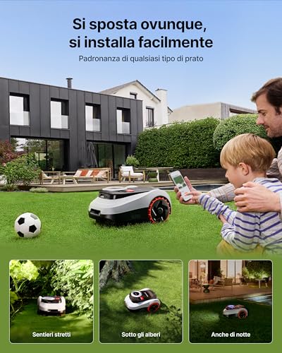 Segway Navimow i208 LiDAR Robot Tagliaerba Senza Filo Perimetrale Kit con Garage M, Sistema LiDAR e Sistema a Doppia Visione, Mappatura Automatica, Ruote Fuoristrada, 800 m² (Spedito separatamente) - Immagine 3