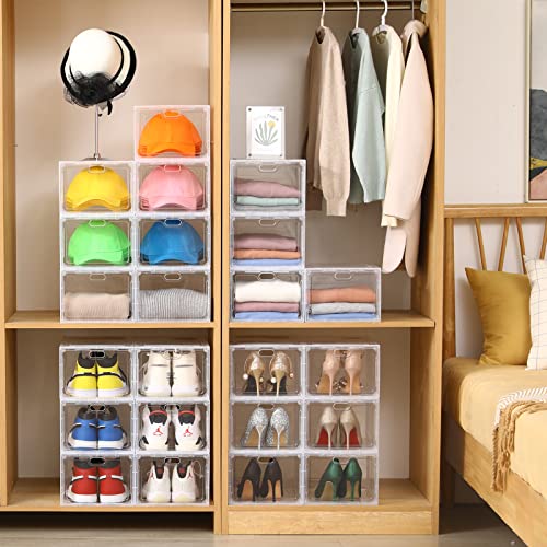 Aliscatre Shoe Storage Boxes For Women/Men, Clear Plastic Stackable, 6 Pack Shoe Organizer/ Containers For Closet, Sneaker Display, Fit Up To Us Size 12(13.4”X 9.8”X 7.1”) #TOP5