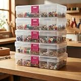 5 cajas de almacenamiento grandes de plástico transparente con tapas, impermeables y apilables para joyas, cuentas, manualidades y piezas pequeñas (rosa)