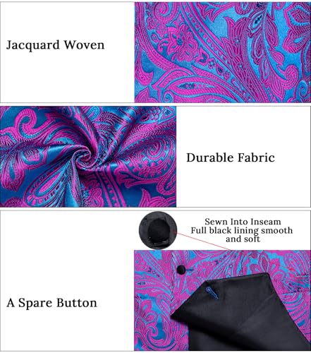 Image of DiBanGu Mens Paisley Suit Vest Silk Jacquard Waistcoat and Necktie Set Formal Shawl Collar Dress Vest 7PCS for Wedding Party