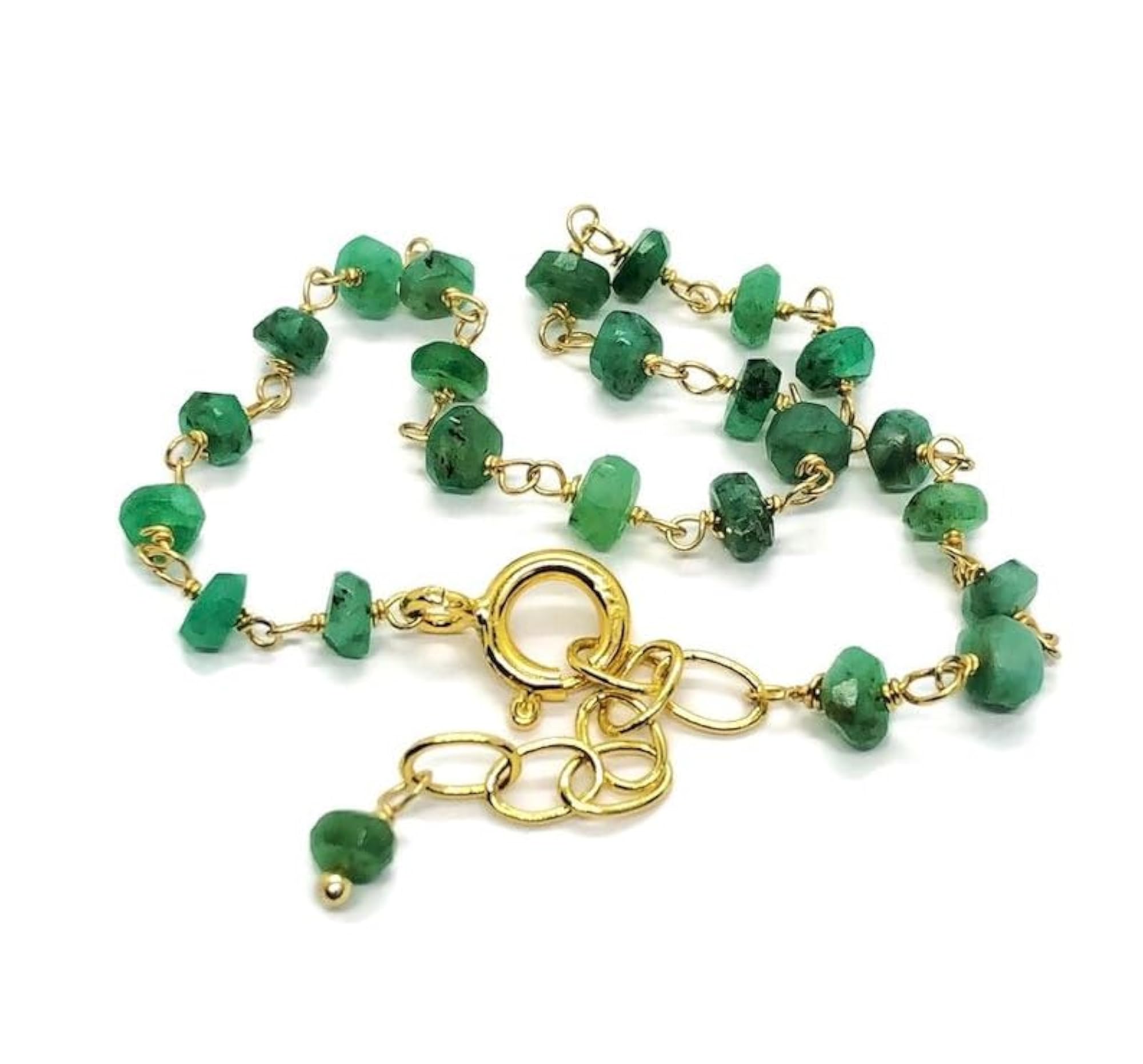 Emerald Rondelle Beaded Bracelet, Adjustable Gold Lock, Unisex
