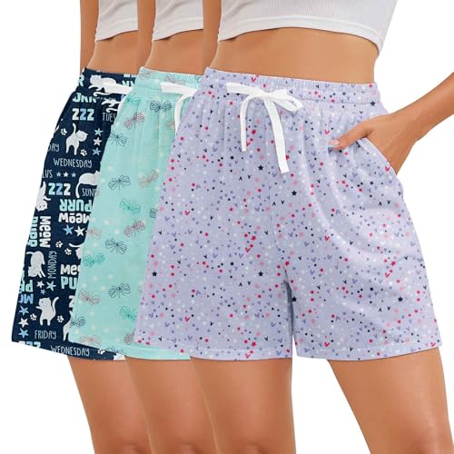 Image of American Trends 3 Pack Pajama Shorts Women Casual Elastic Waist Comfy Printed Sleep Lounge Shorts for Women PJ Bottoms