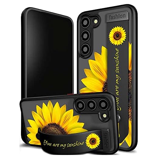 Cisland Samsung Galaxy A14 Case Sunflower Flower Floral Cute with Strap Stand Finger Kickstand, Cute Case for Women Girly Designer for Girls Aesthetic Silicone Compatible with Samsung Galaxy A14 5g
