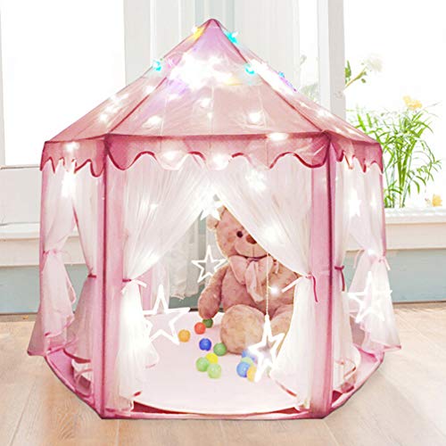 IMIKEYA Barraca infantil hexagonal grande para castelo da Yurt Kids Tent para diversão interna (Rosa