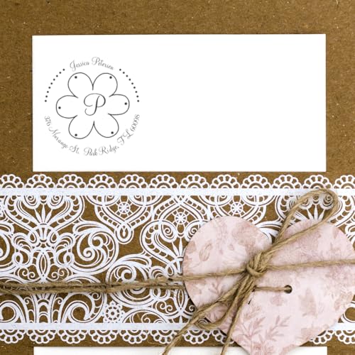 Tampon caoutchouc adresse monogramme fleuri gravure de précision