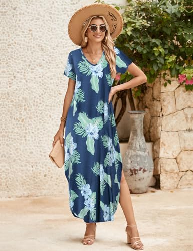 Image of JollieLovin Womens Plus Size Casual Summer Maxi Long Dress Short Sleeve T-Shirt Loose Sun Dress(L-5X)