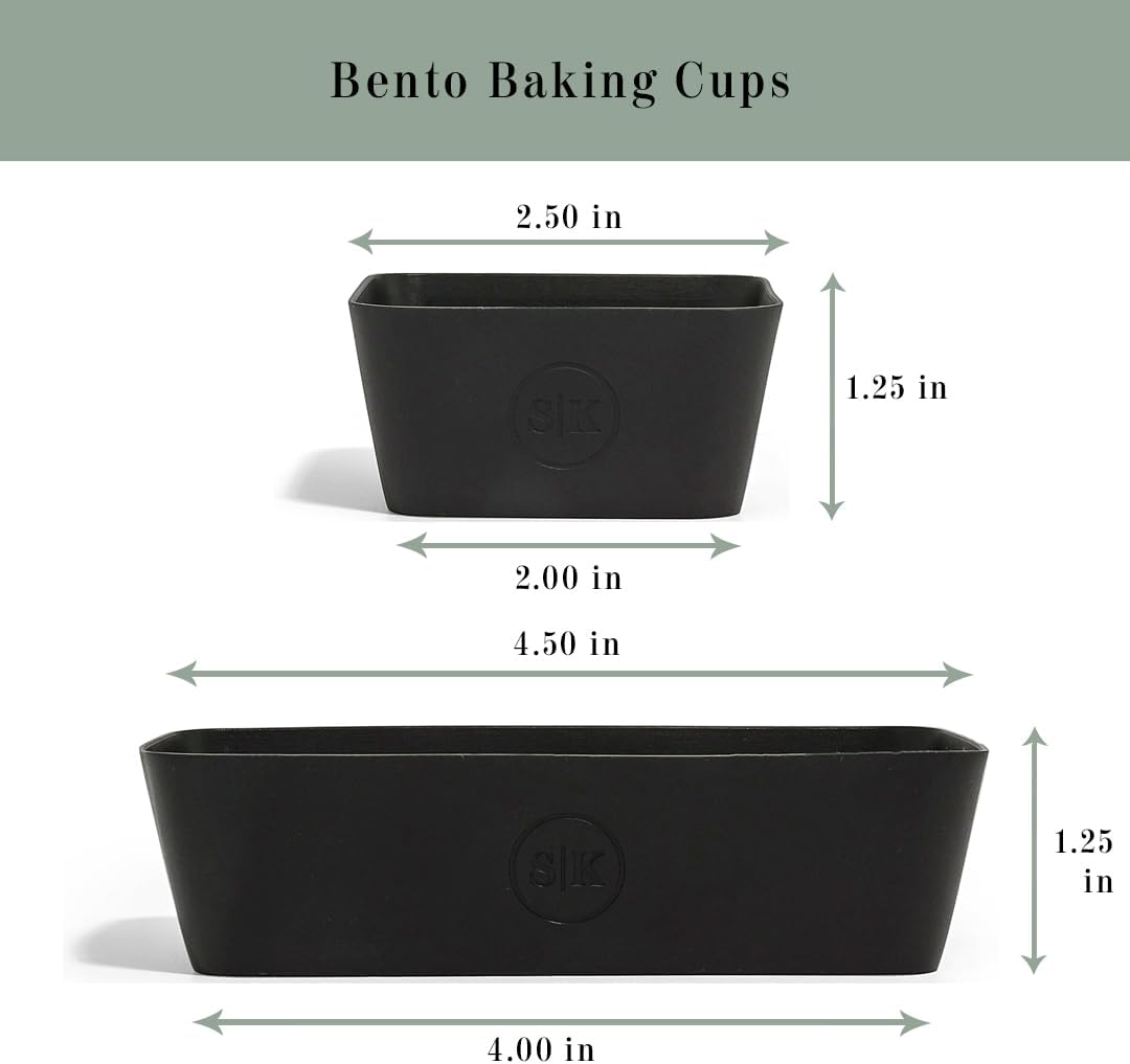 The Silicone Kitchen Reusable Silicone Bento Baking Cup, Non-Toxic, BPA Free, Dishwasher Safe Bento Box Accessories Lunch Box Dividers, Square and Rectangle, 24 Pack, Matte Black image 2