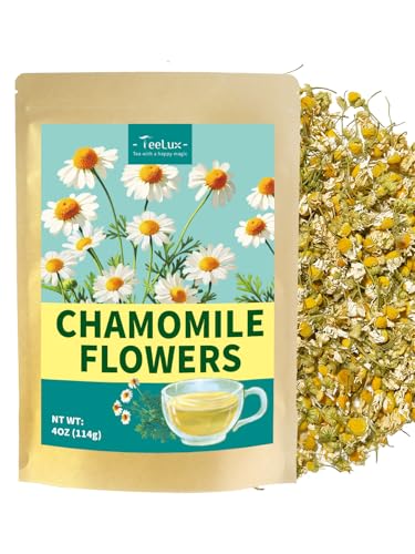 Image of TeeLux Chamomile Tea Loose Leaf, 4oz Whole Chamomile Flowers, Caffeine Free | Pure Chamomile Herbal Tea with Delicate Floral Aroma & Smooth Taste, Enjoy Hot or Iced