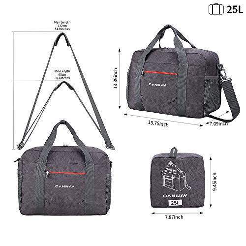 Travel Duffel Bag, 25L Airlines Foldable Travel Bag Carry on Duffle Tote Bag Sport Duffel Lightweight Weekender Overnight Bag for Men Women Water-proof (Grey)