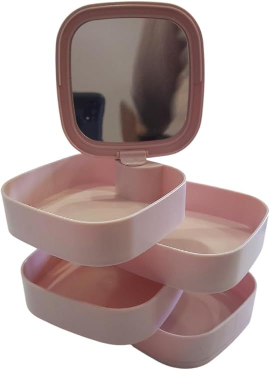 4 Tiers Mirror Square 360 Degree Rotatable Jewelry Organizer Box Pink