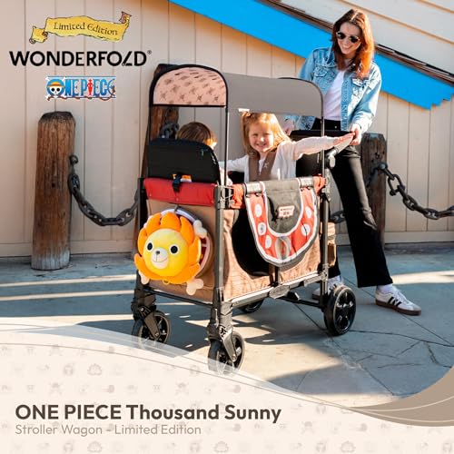 Image of WONDERFOLD W2 Elite Pro Limited Edition ONE PIECE Thousand Sunny Stroller Wagon 2 Seater - Collapsible Wagon Stroller with Seats w / 5-Point Harnesses, Easy Access Zipper Door, and Removable Sun Canopy