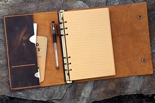 Personalized A5 Leather Journal, distressed leather refillable binder travel notebook portfolio - NA505PDS2