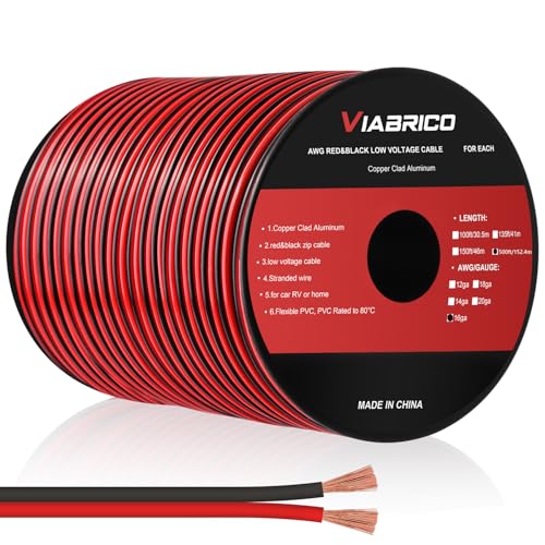 Image of VIABRICO 16Gauge 500FT Electrical Wire Cable 2 Conductors Red Black Cable Hookup LED Lighting Strips Flexible Wire Extension Cord 16AWG Copper Clad Aluminum Copper Wire 12V /24V DC